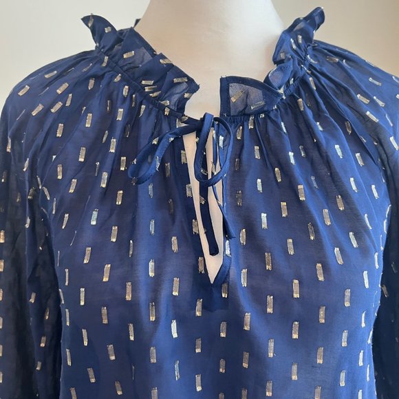Vinyard Vines NWT navy blue and gold top blouse XS Lurex deep bay - Picture 2 of 9